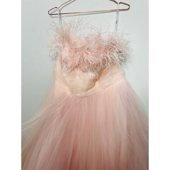 NWT MAC DUGGAL 20557 Pink Ombre Strapless Tulle Base Feather Bodice Gown Size 14 - Picture 7 of 16